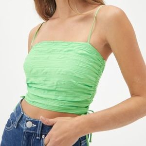 Urban Outfitters Bright Green Ruched Tie Side Cropped Tank Top